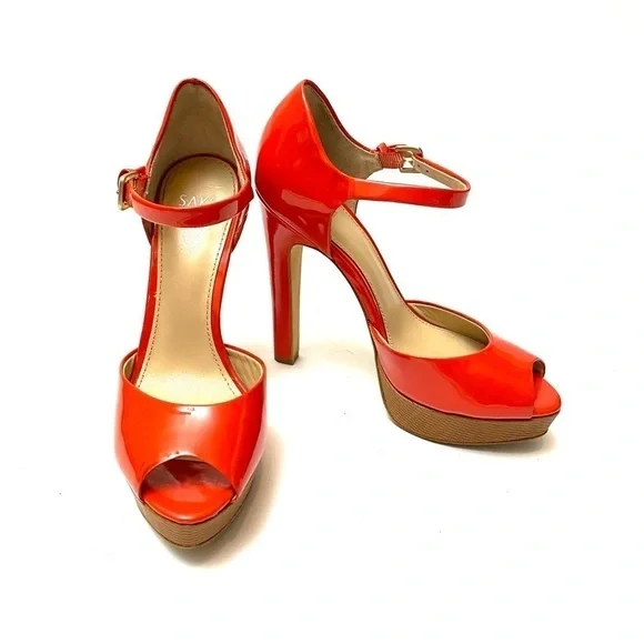 SAKS FIFTH AVE | Orange patent leather platforms - Picture 4 of 8